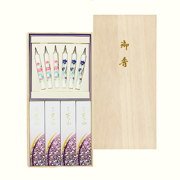 銘香芝山桐箱 絵ろうそくセット