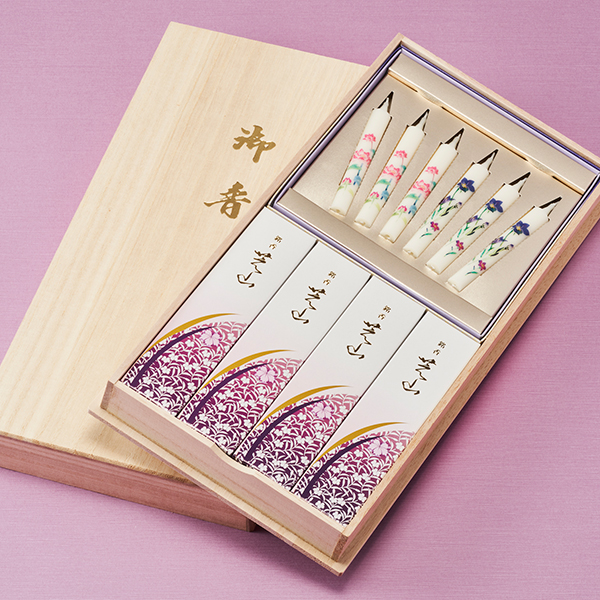 銘香芝山桐箱 絵ろうそくセット