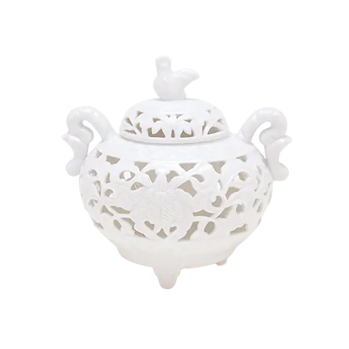 香炉　白磁　唐草透し彫　有田焼