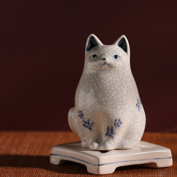 香炉 猫図火屋 彫金 月にうさぎ 蕎麦猪口 （ねこ香炉 墨貫入）