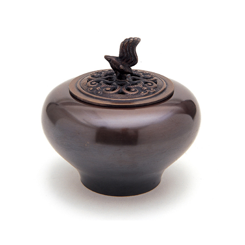 香炉　寿型小鳥蓋　高岡銅器