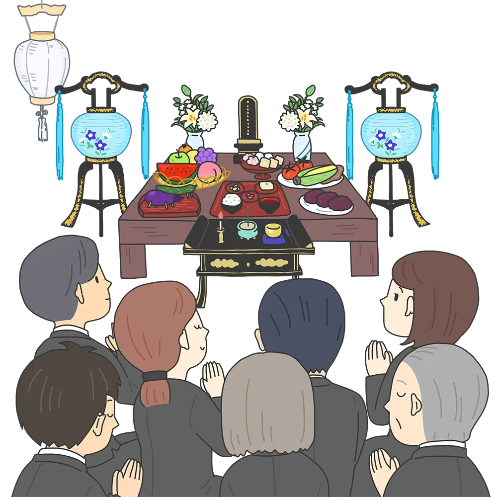 新盆は親族や関係者を招き、多くの参列者で比較的大規模に行われる